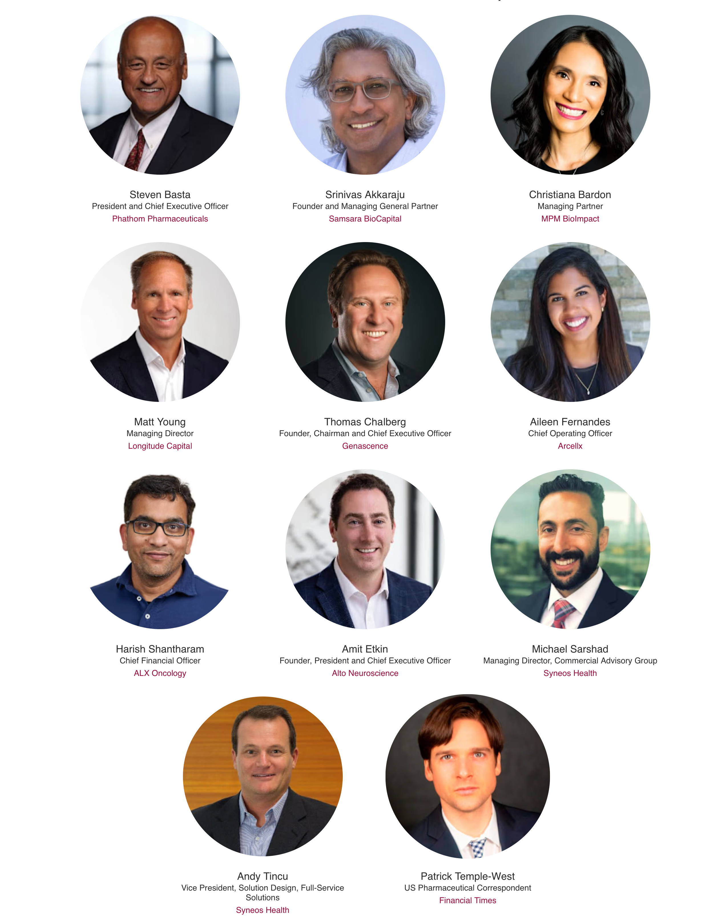 World-class business leaders and speakers at FT Live Financing Biotech Innovation — VCs, CEOs, and biotech executives